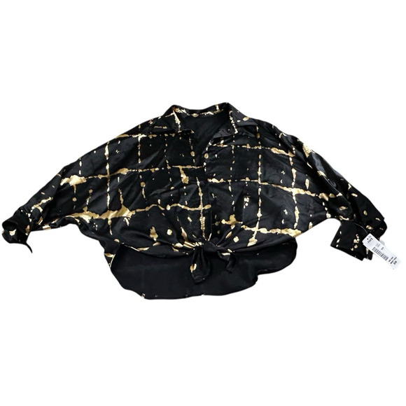 New Collection Black Gold Oversized Blouse Dolman Sleeve Button Front One Size - Picture 6 of 8
